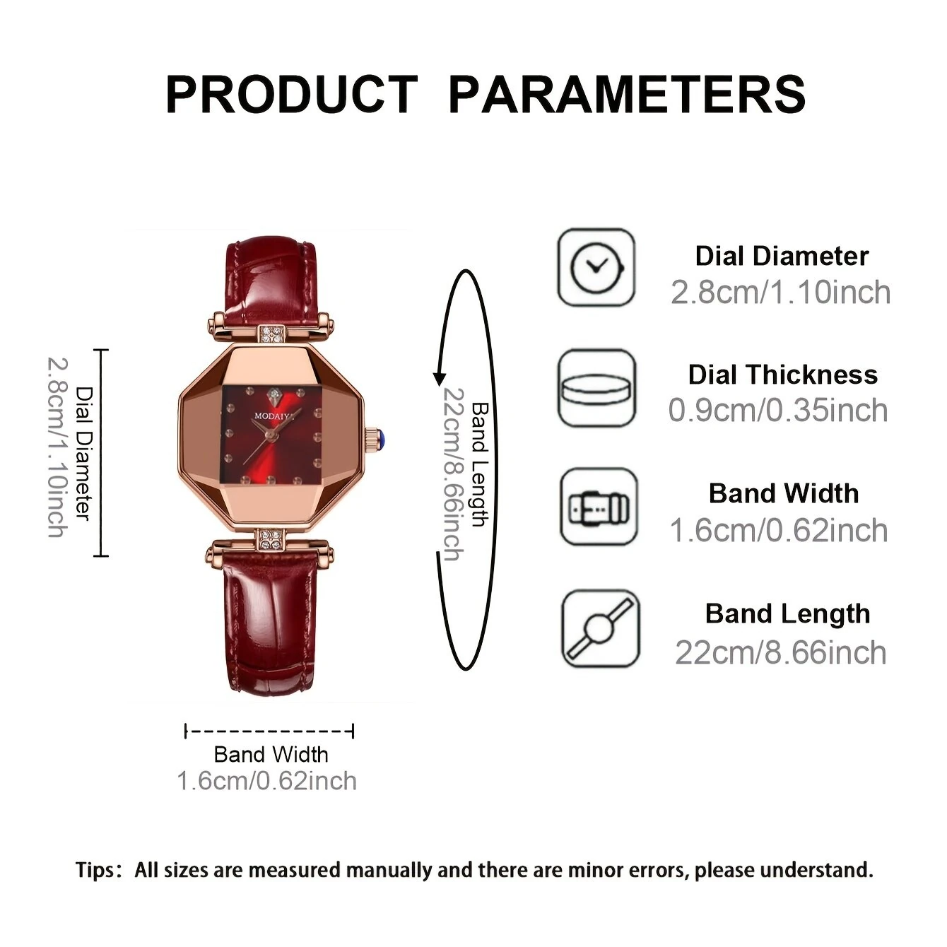 (image for) POEDAGAR Women Watches Fashion Luxury Rhinestones Quartz Watch Polygon Pointer Waterproof Ladies Leather Wristwatch