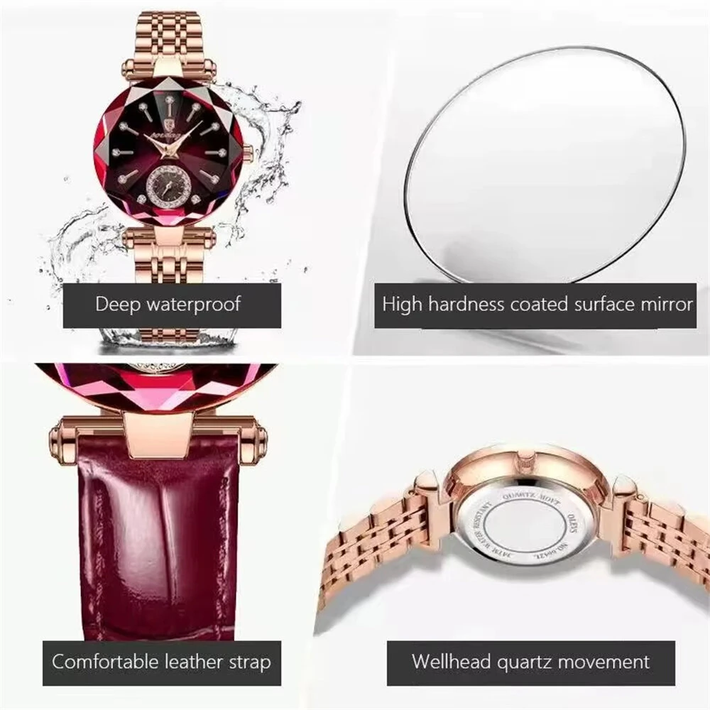 (image for) POEDAGAR Women Watches Fashion Rhinestones Dial Leather Quartz Watch Top Brand Luxury Waterproof Ladies Wristwatch