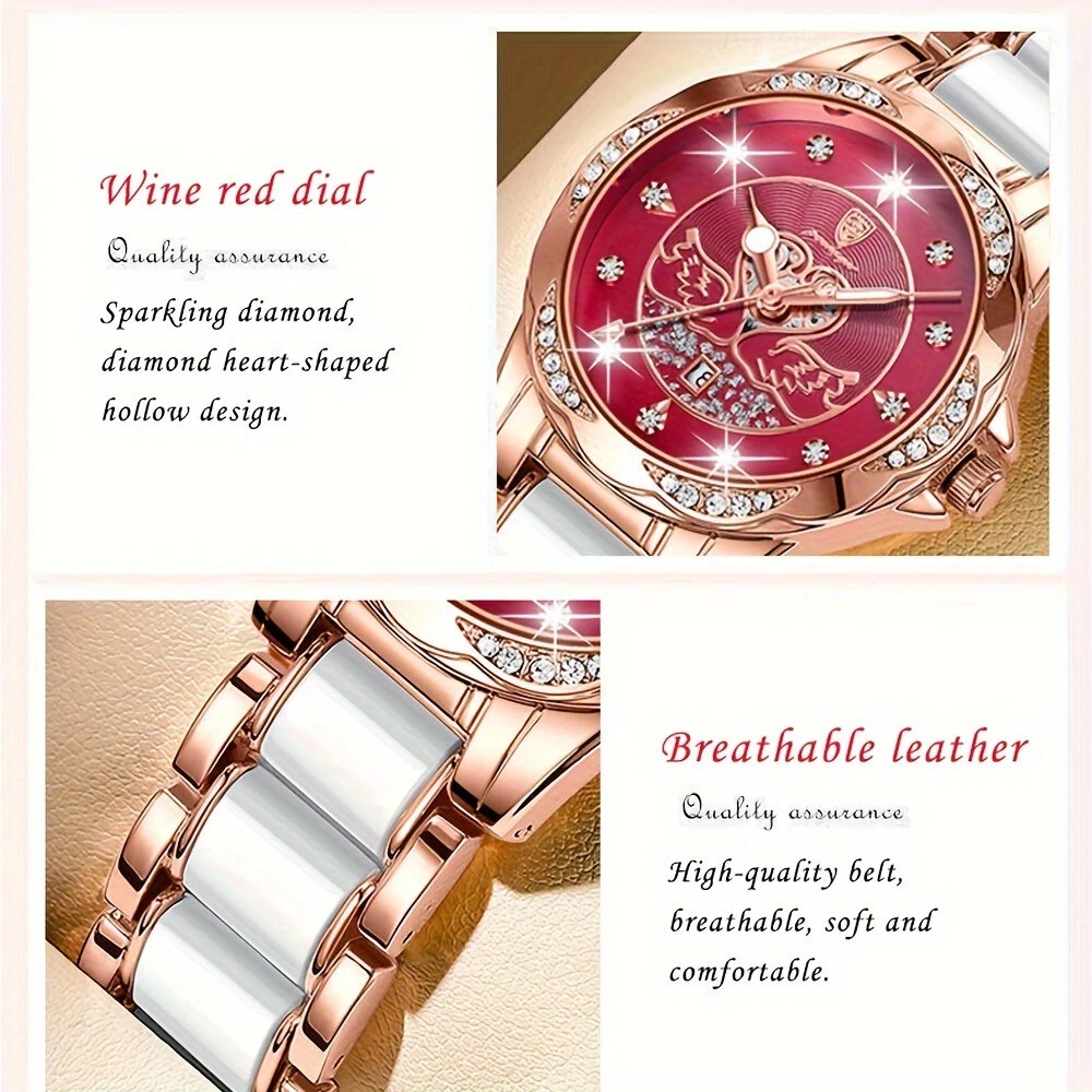 (image for) POEDAGAR Women's Luxury Rhinestones Swan Quartz Watch Waterproof Luminous Fashion Date Dial Analog Ceramic Band Wrist Watch