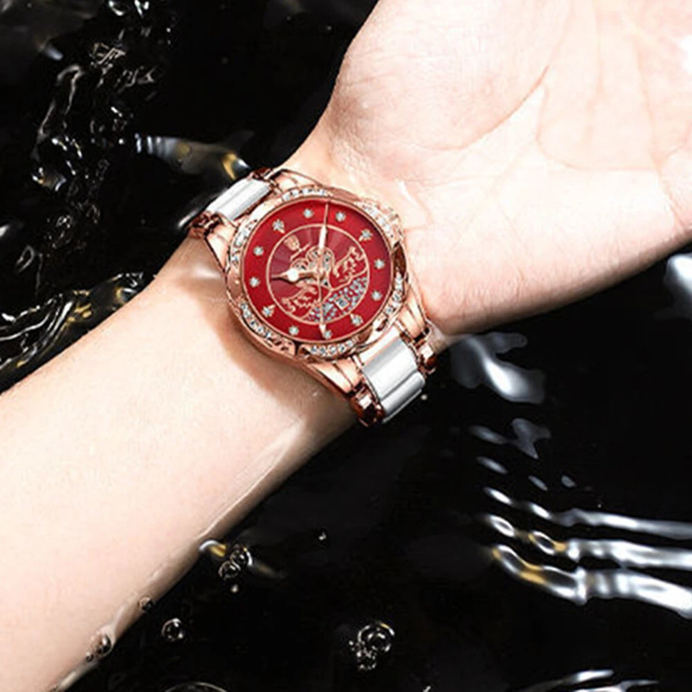 (image for) POEDAGAR Women's Luxury Rhinestones Swan Quartz Watch Waterproof Luminous Fashion Date Dial Analog Ceramic Band Wrist Watch