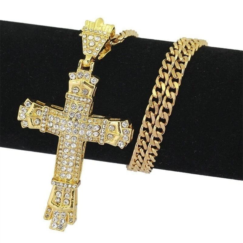 (image for) Rhinestone Cross Pendant Necklace Charm Shiny Zircon Cross Necklace for Men Women Hiphop Necklaces Fashion Jewelry Gifts