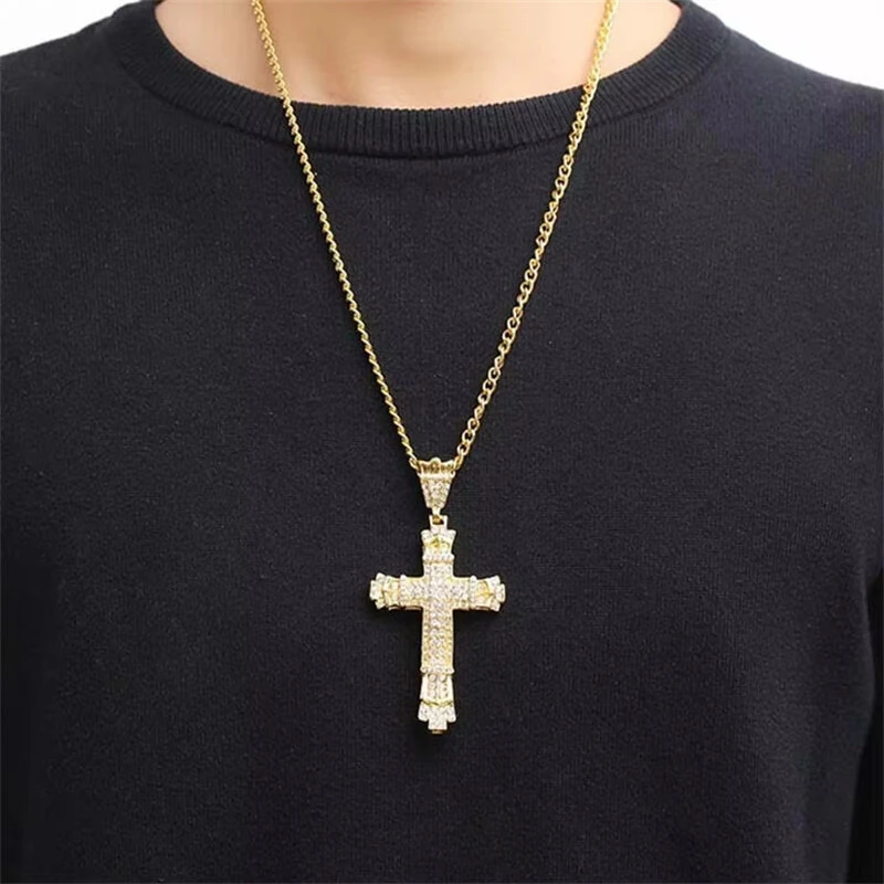 (image for) Rhinestone Cross Pendant Necklace Charm Shiny Zircon Cross Necklace for Men Women Hiphop Necklaces Fashion Jewelry Gifts
