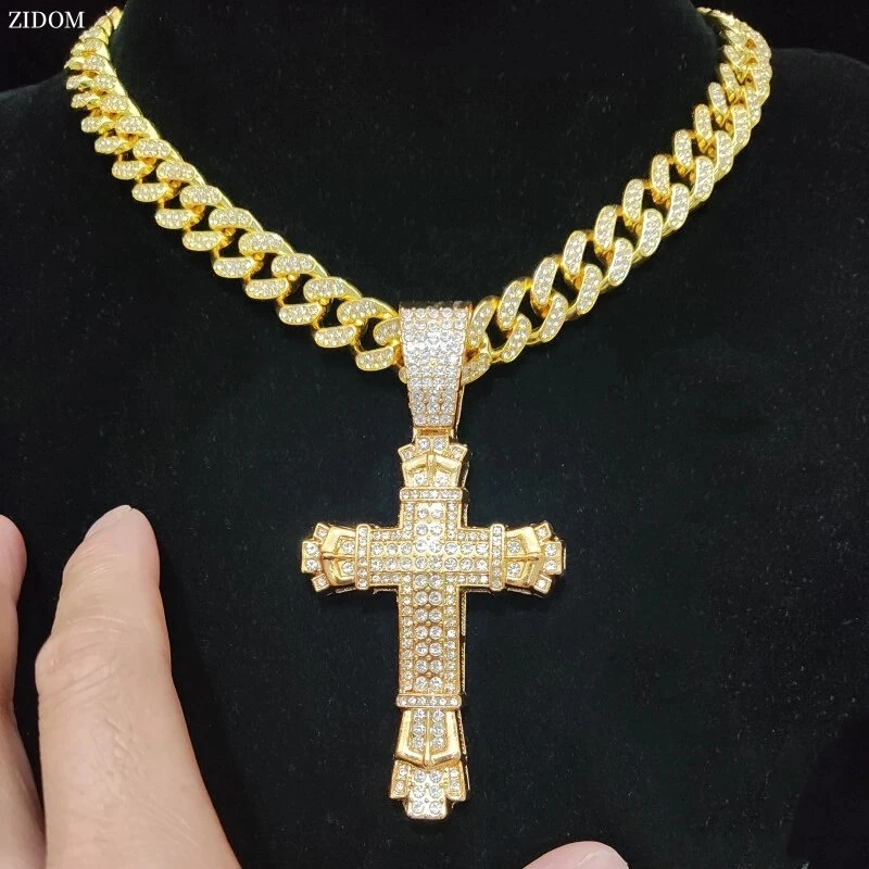 (image for) Rhinestone Cross Pendant Necklace Charm Shiny Zircon Cross Necklace for Men Women Hiphop Necklaces Fashion Jewelry Gifts
