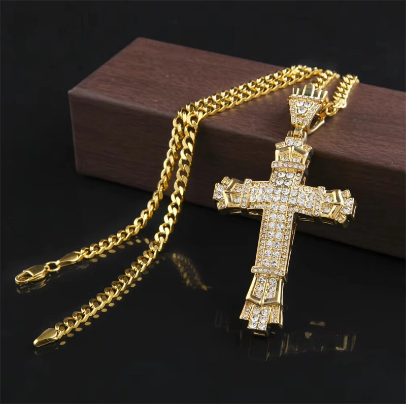 (image for) Rhinestone Cross Pendant Necklace Charm Shiny Zircon Cross Necklace for Men Women Hiphop Necklaces Fashion Jewelry Gifts