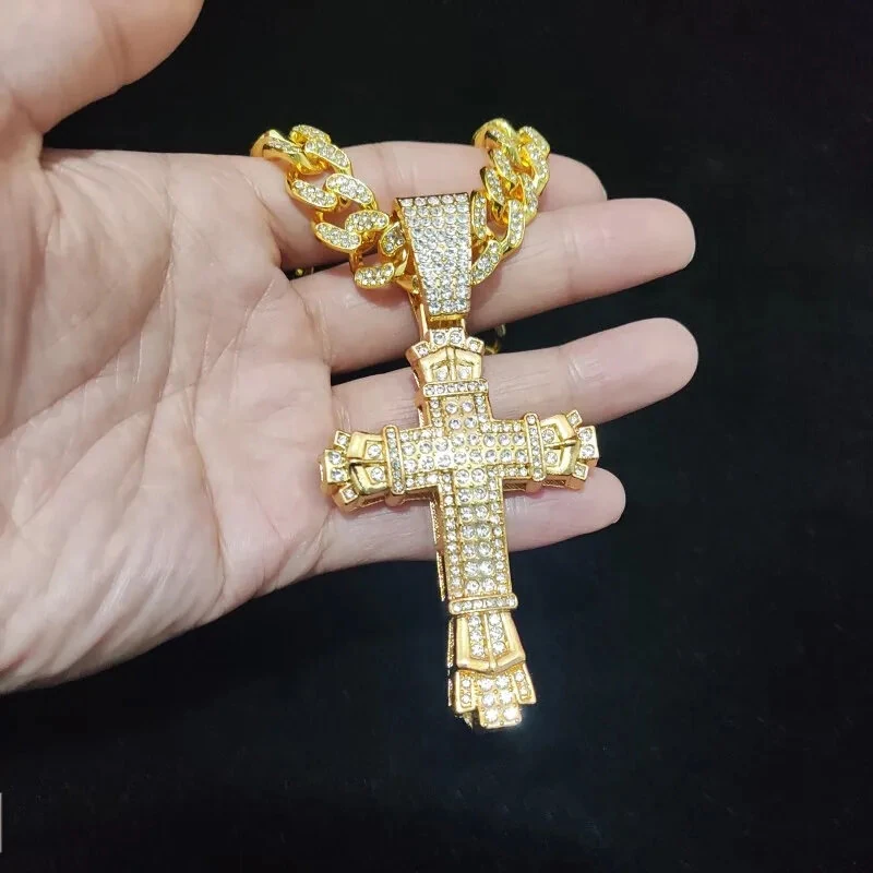 (image for) Rhinestone Cross Pendant Necklace Charm Shiny Zircon Cross Necklace for Men Women Hiphop Necklaces Fashion Jewelry Gifts