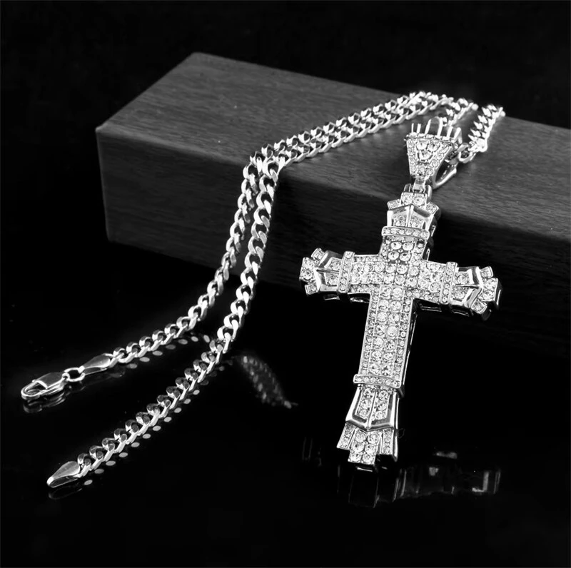 (image for) Rhinestone Cross Pendant Necklace Charm Shiny Zircon Cross Necklace for Men Women Hiphop Necklaces Fashion Jewelry Gifts