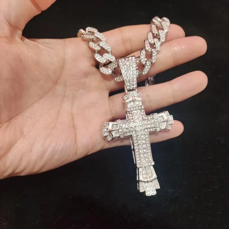 (image for) Rhinestone Cross Pendant Necklace Charm Shiny Zircon Cross Necklace for Men Women Hiphop Necklaces Fashion Jewelry Gifts