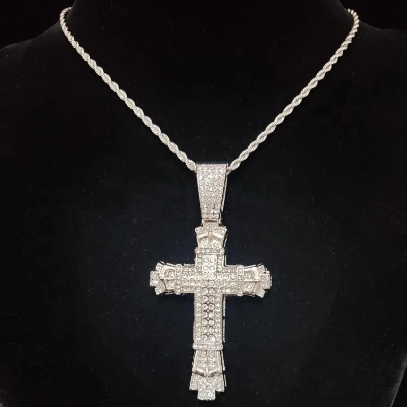 (image for) Rhinestone Cross Pendant Necklace Charm Shiny Zircon Cross Necklace for Men Women Hiphop Necklaces Fashion Jewelry Gifts