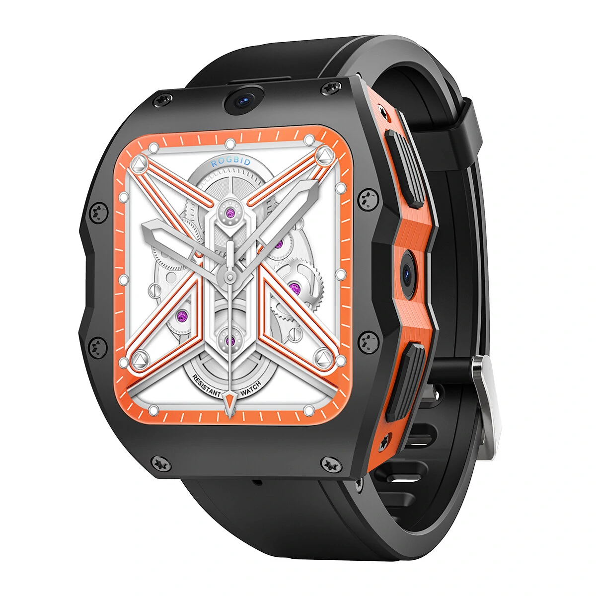 (image for) Rogbid Model X 2.1 inch HD 400*454 Pixels 4G LTE 4GB+128GB GPS 13MP+5MP Dual Camera IP68 Waterproof Face Unlock Ceramic Smart Watch Phone