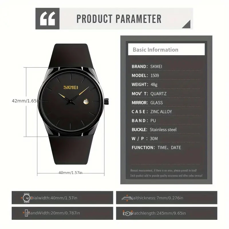 (image for) SKMEI Men's Quartz Watch Waterproof Small Dial Date Calendar Simple Fashion Sports Watch for Men Women
