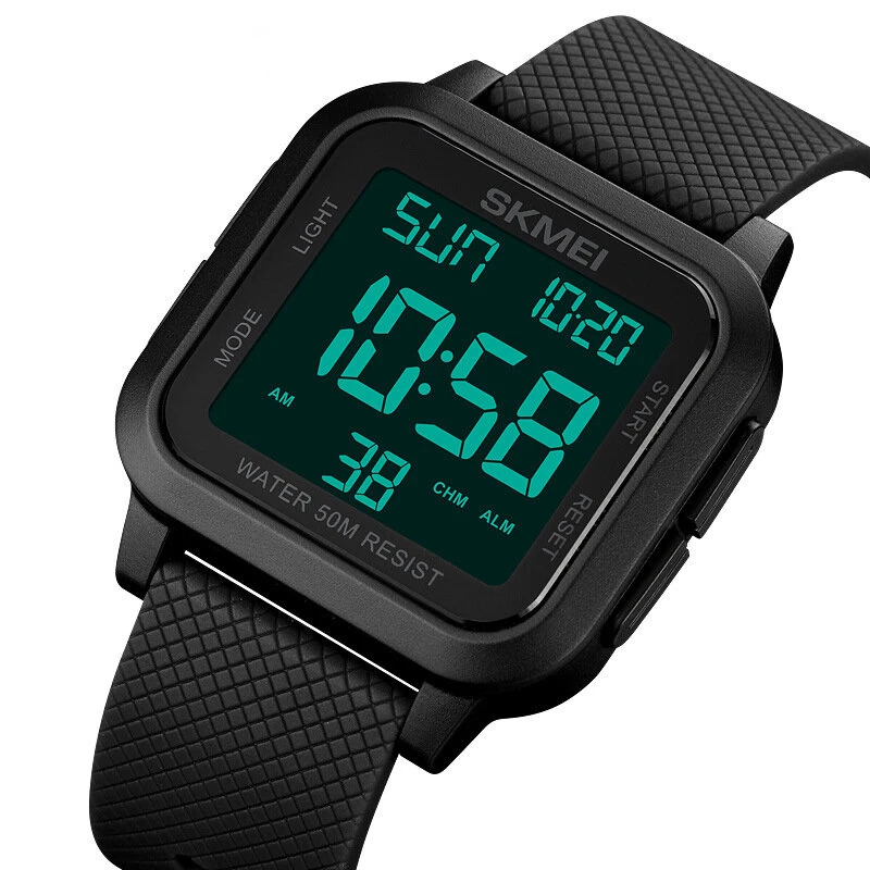 (image for) SKMEI Square Large Screen Men Sports Electronic Watch Waterproof Watch Night Light Digital Wrist Watches, Suitable For Boys And Girls, Birthday Gift