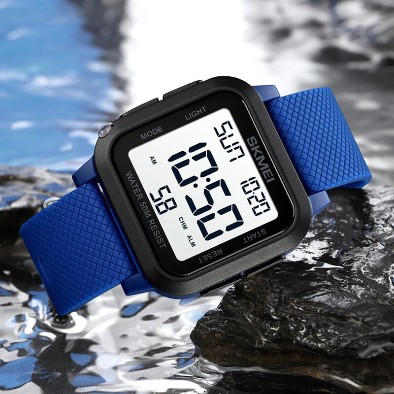 (image for) SKMEI Square Large Screen Men Sports Electronic Watch Waterproof Watch Night Light Digital Wrist Watches, Suitable For Boys And Girls, Birthday Gift