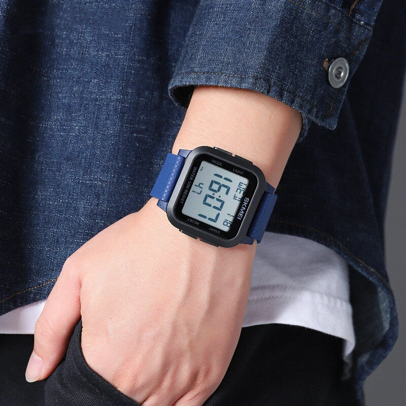 (image for) SKMEI Square Large Screen Men Sports Electronic Watch Waterproof Watch Night Light Digital Wrist Watches, Suitable For Boys And Girls, Birthday Gift